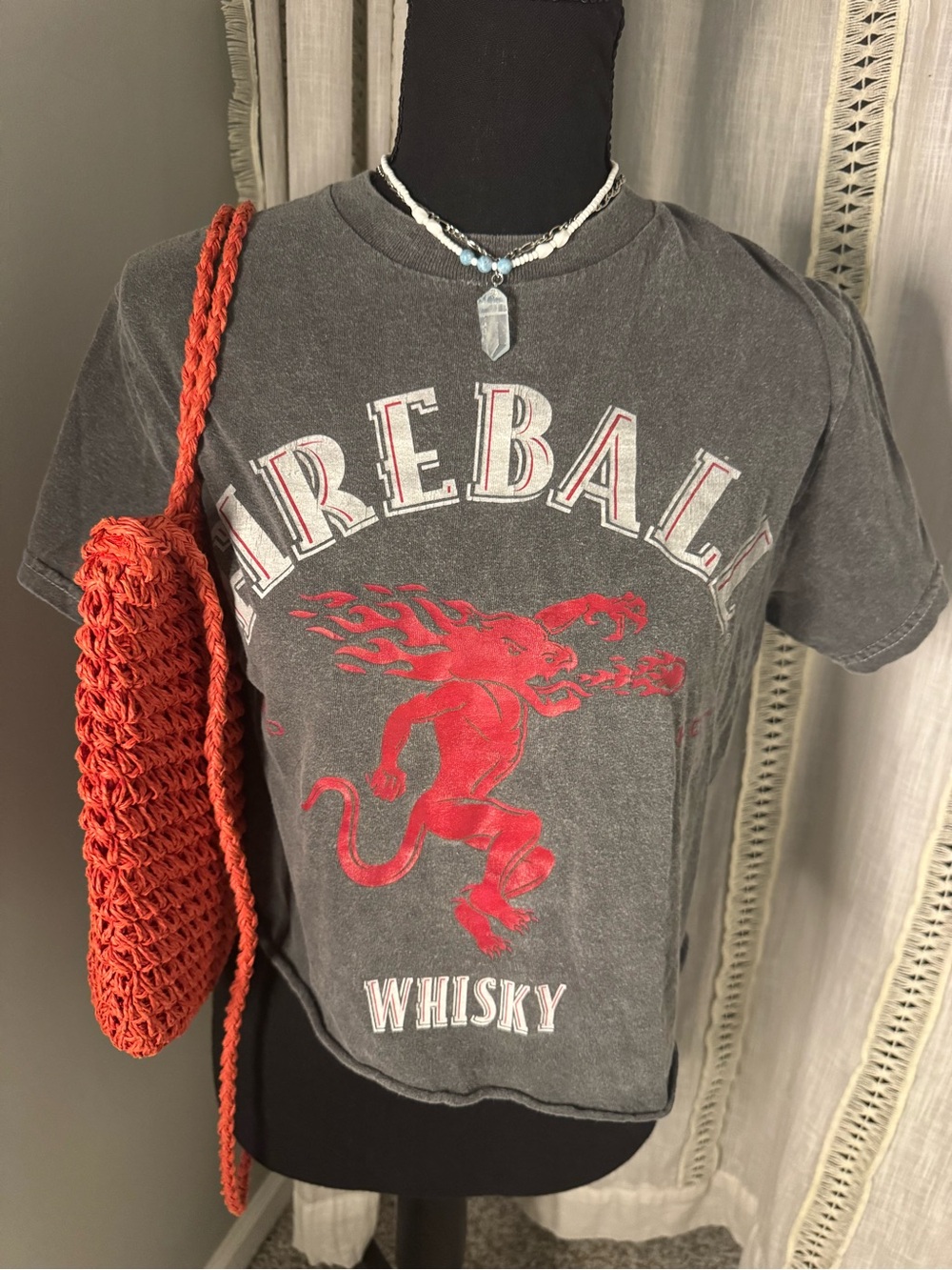 Ripple Junction Gray "Fireball Whisky" Crop Top